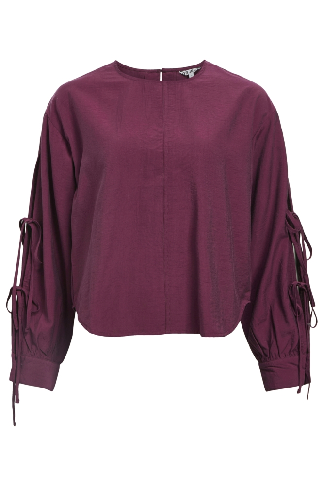 OBJKENNY L/S RE O-NECK TIE TOP 140 23047452 Mauve Wine